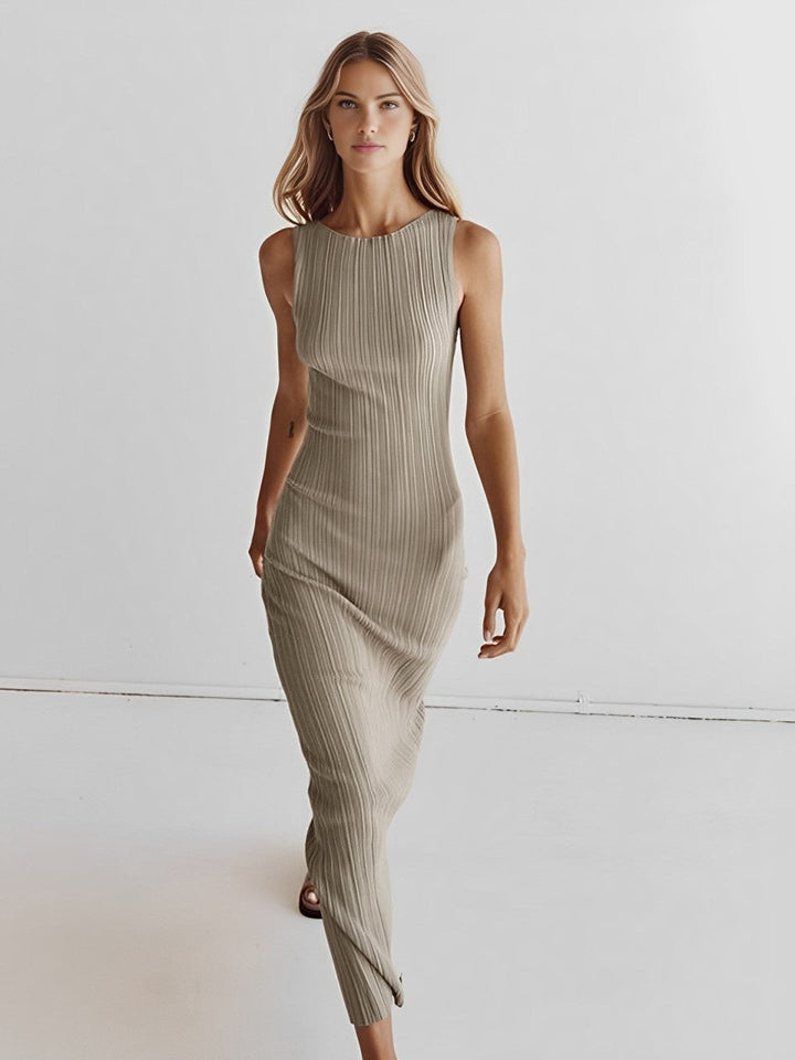 Women's Midi Dress – Ribbed Knit Sleeveless