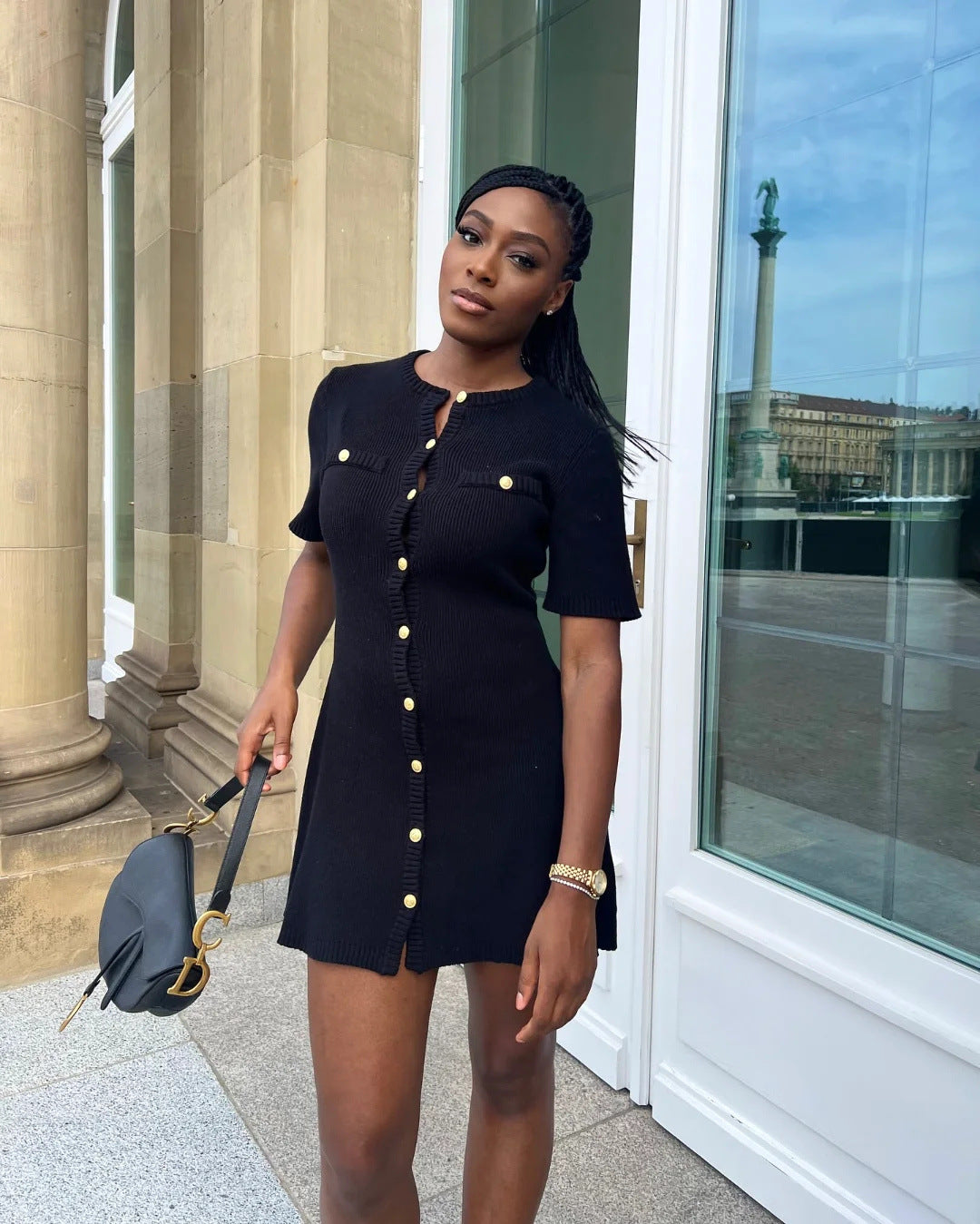 Women's Mini Dress – Button-Front Knit
