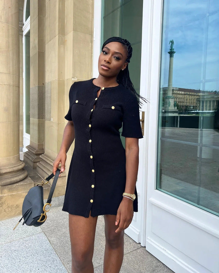 Women's Mini Dress – Button-Front Knit