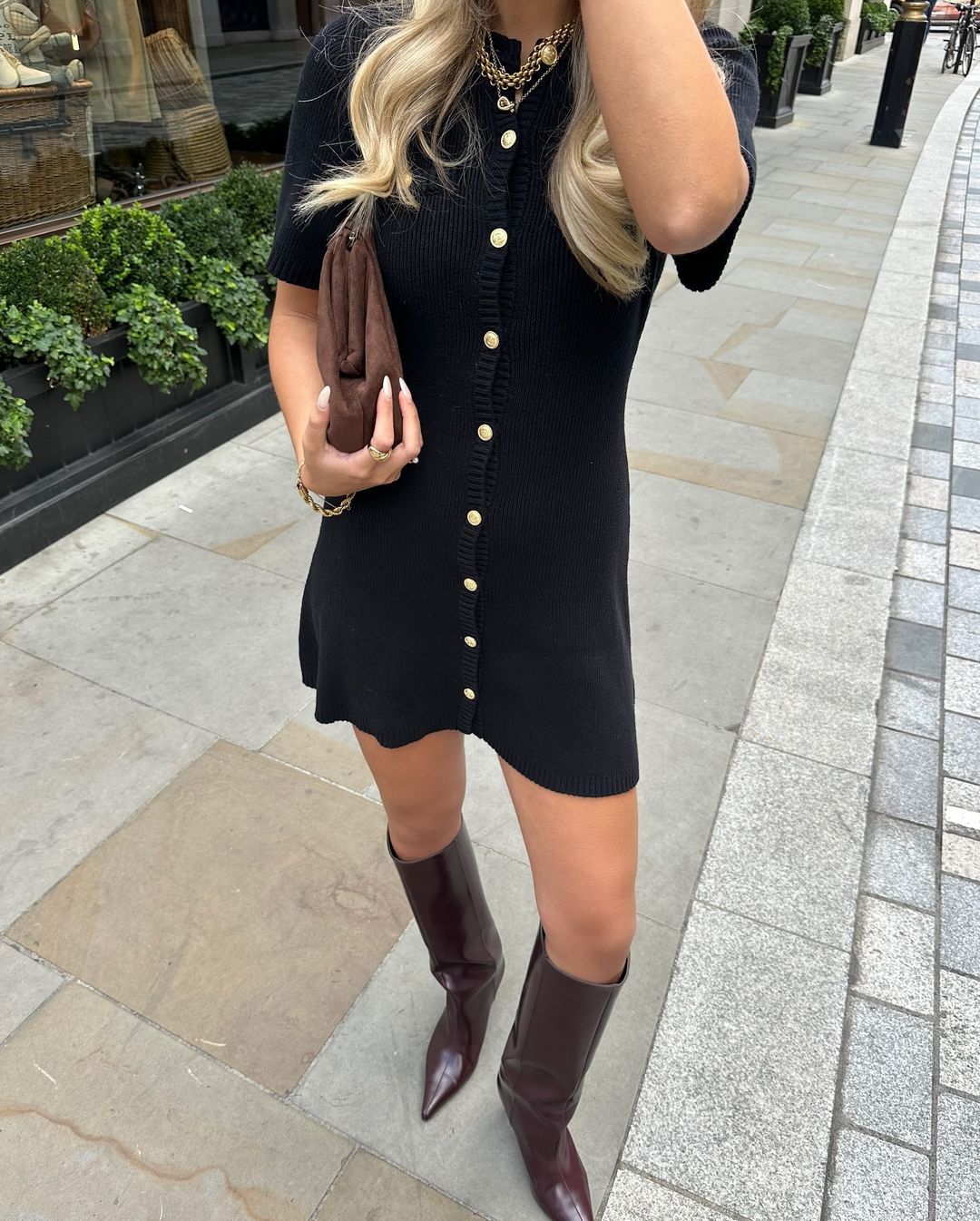 Women's Mini Dress – Button-Front Knit