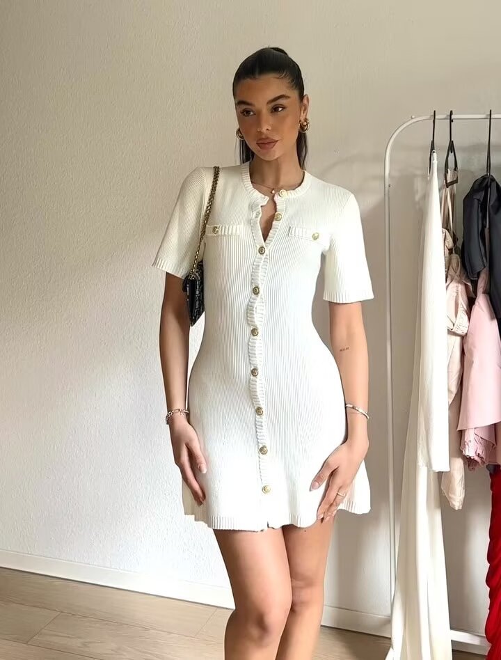 Women's Mini Dress – Button-Front Knit