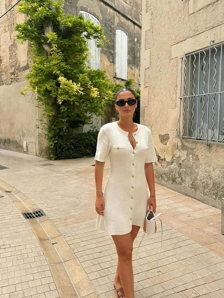 Women's Mini Dress – Button-Front Knit