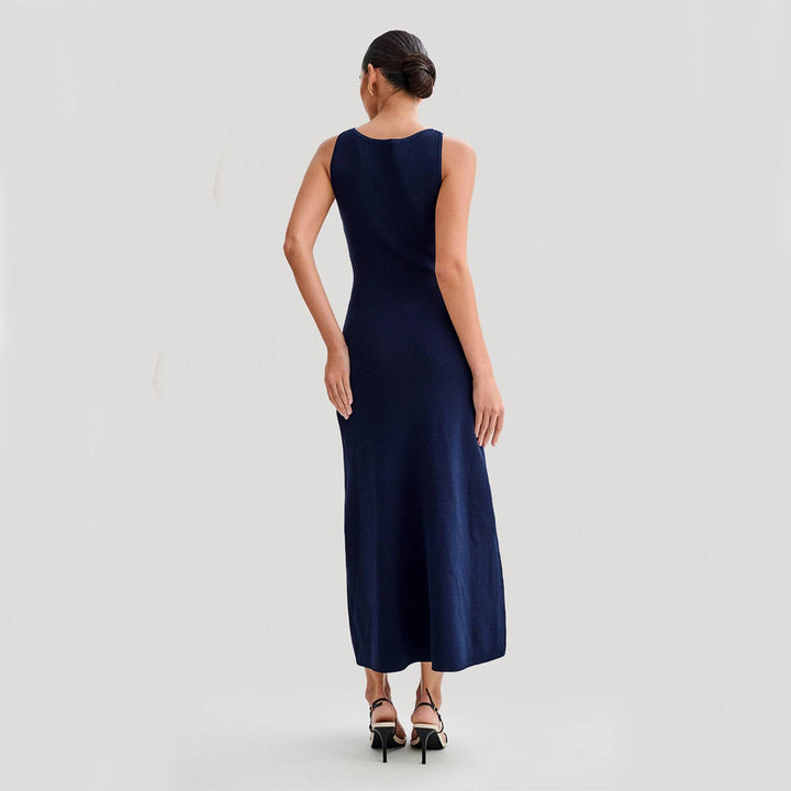 Women's Maxi Dress – Ribbed Knit Button-Front