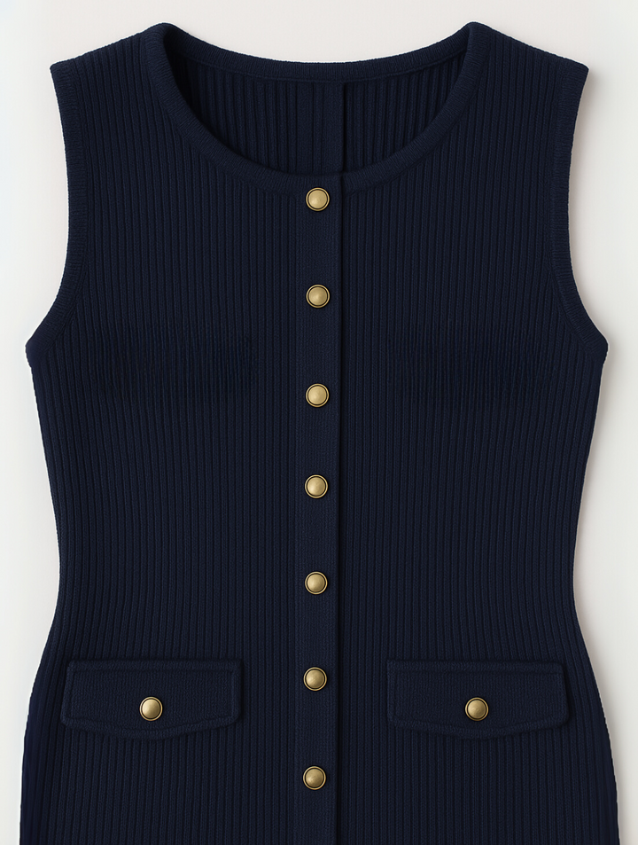 Women's Maxi Dress – Ribbed Knit Button-Front