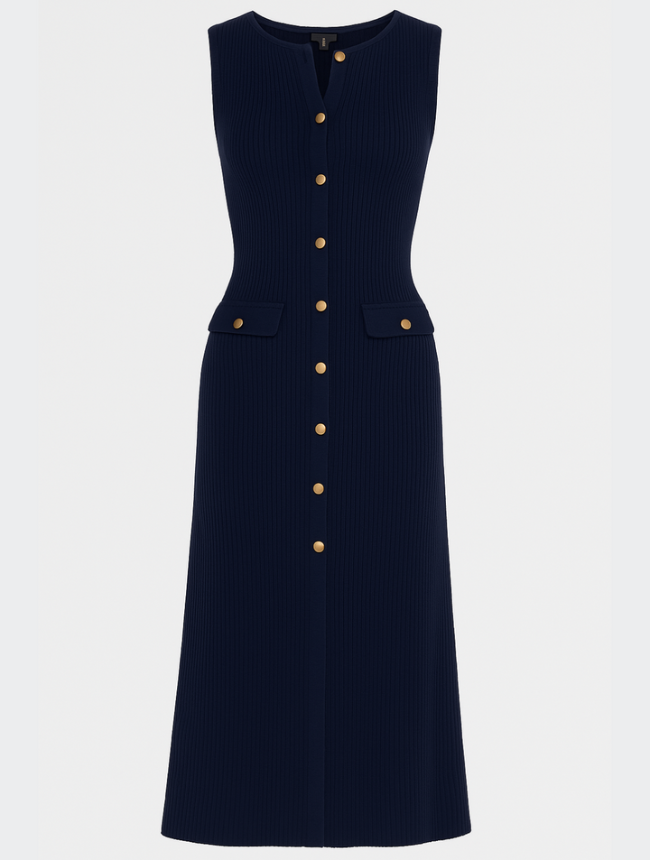 Women's Maxi Dress – Ribbed Knit Button-Front