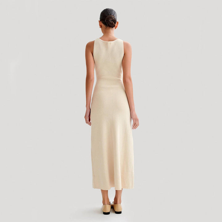 Women's Maxi Dress – Ribbed Knit Button-Front