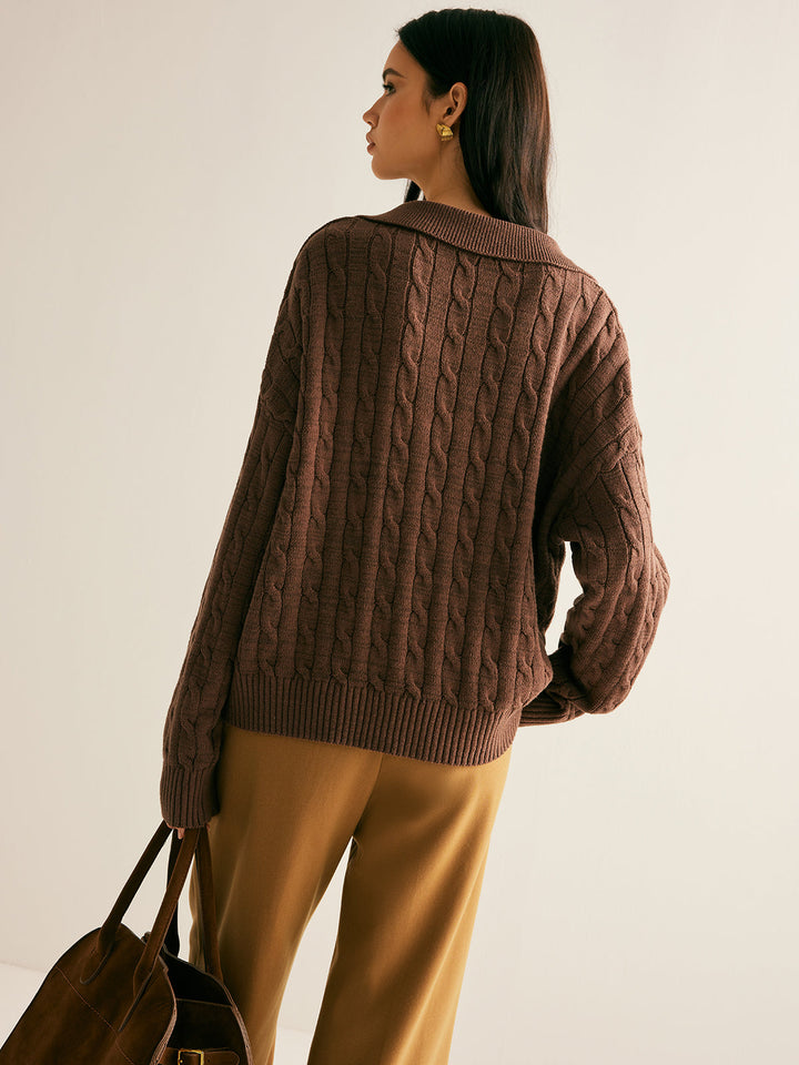 Women's Jumper – Cable Knit Collared