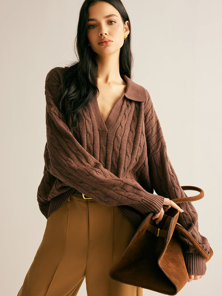 Women's Jumper – Cable Knit Collared