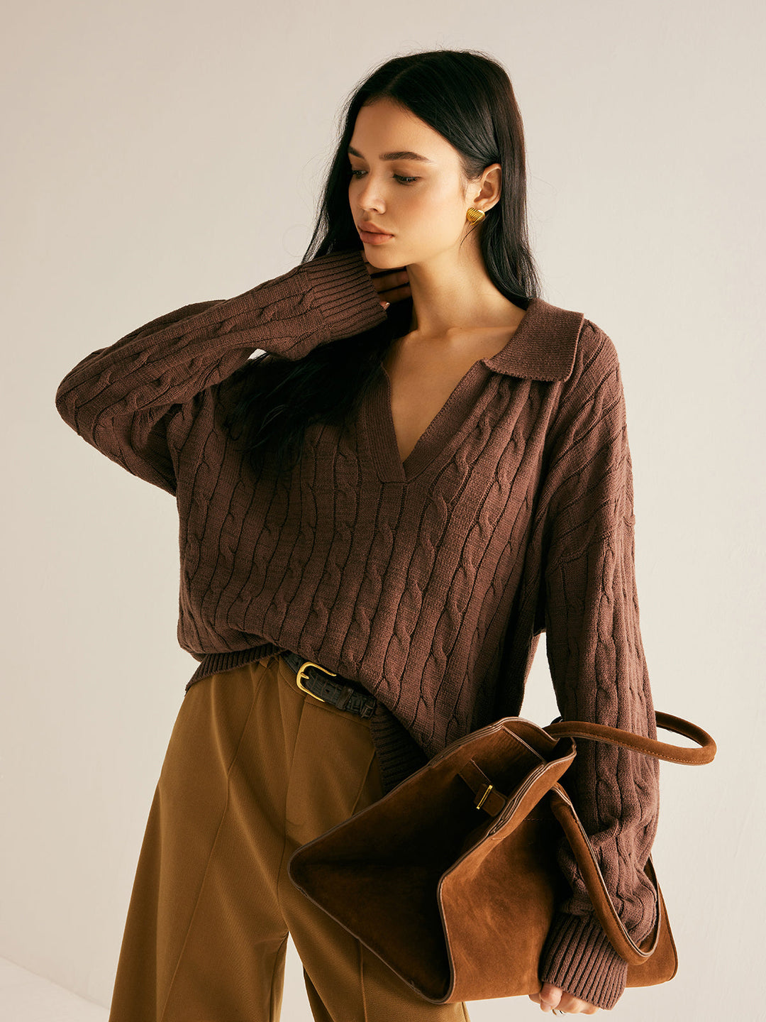 Women's Jumper – Cable Knit Collared