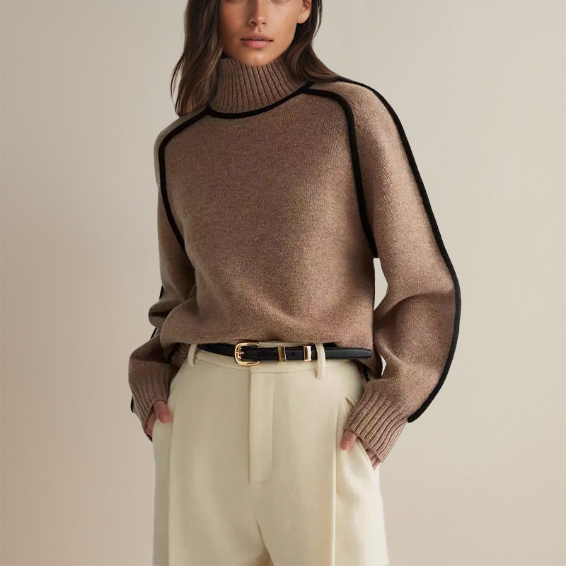 Women's Jumper – Contrast-Trim High-Neck Knit