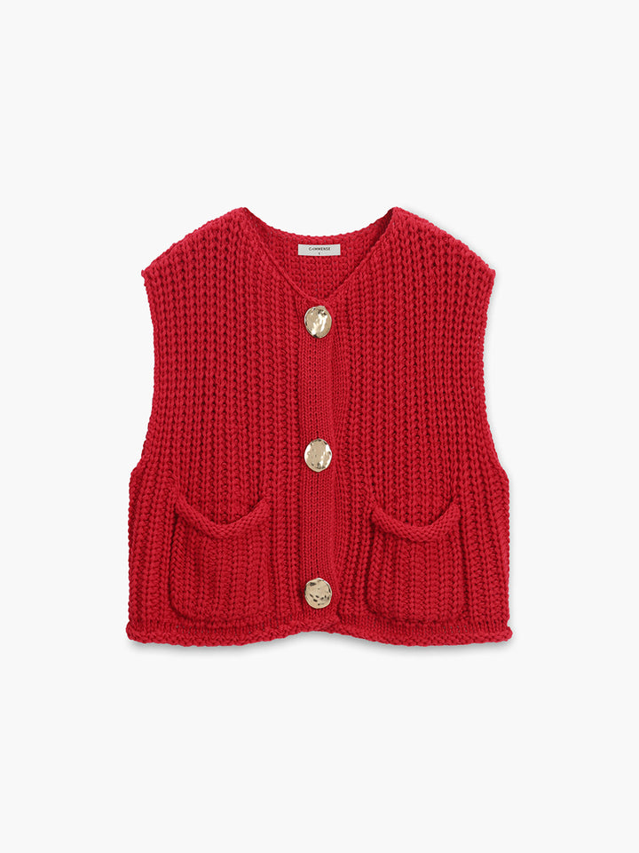 Women's Knitted Vest – Cropped Knit Button