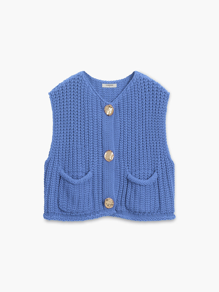 Women's Knitted Vest – Cropped Knit Button