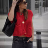 Women's Knitted Vest – Cropped Knit Button