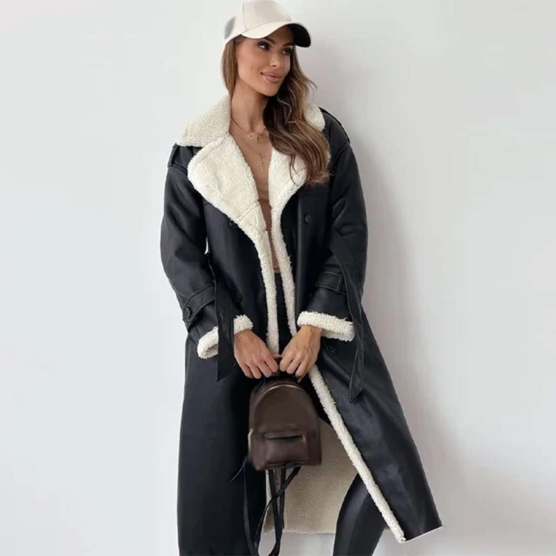Women's Coat – Long Faux Shearling Suede Belted Winter