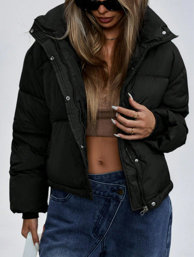 Women's Puffer Jacket – Short Stand Collar Zip-Up