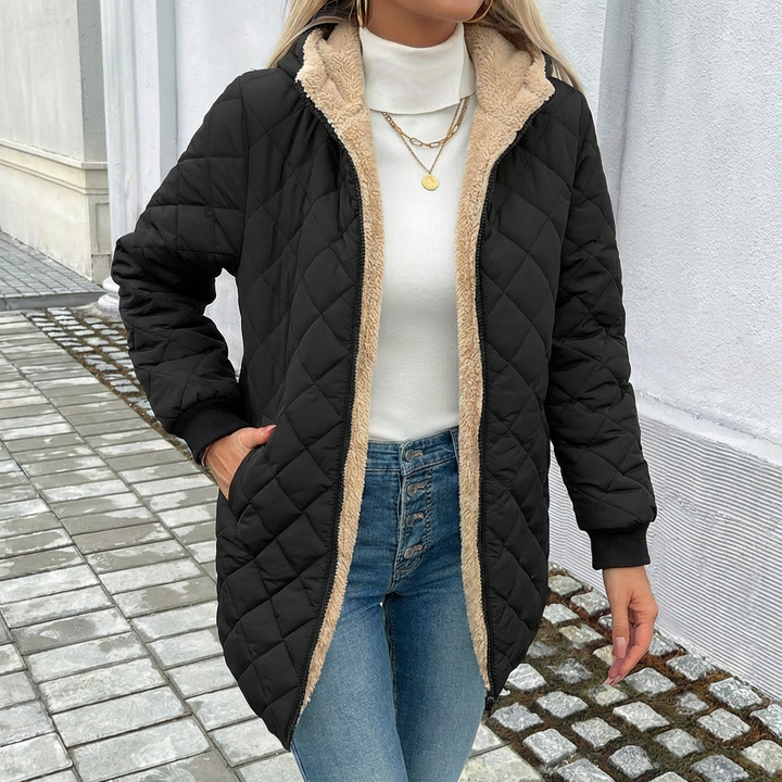 Women's Coat – Longline Hooded Puffer Diamond Quilting