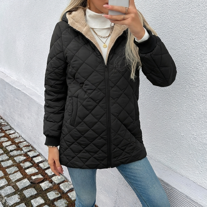 Women's Coat – Longline Hooded Puffer Diamond Quilting