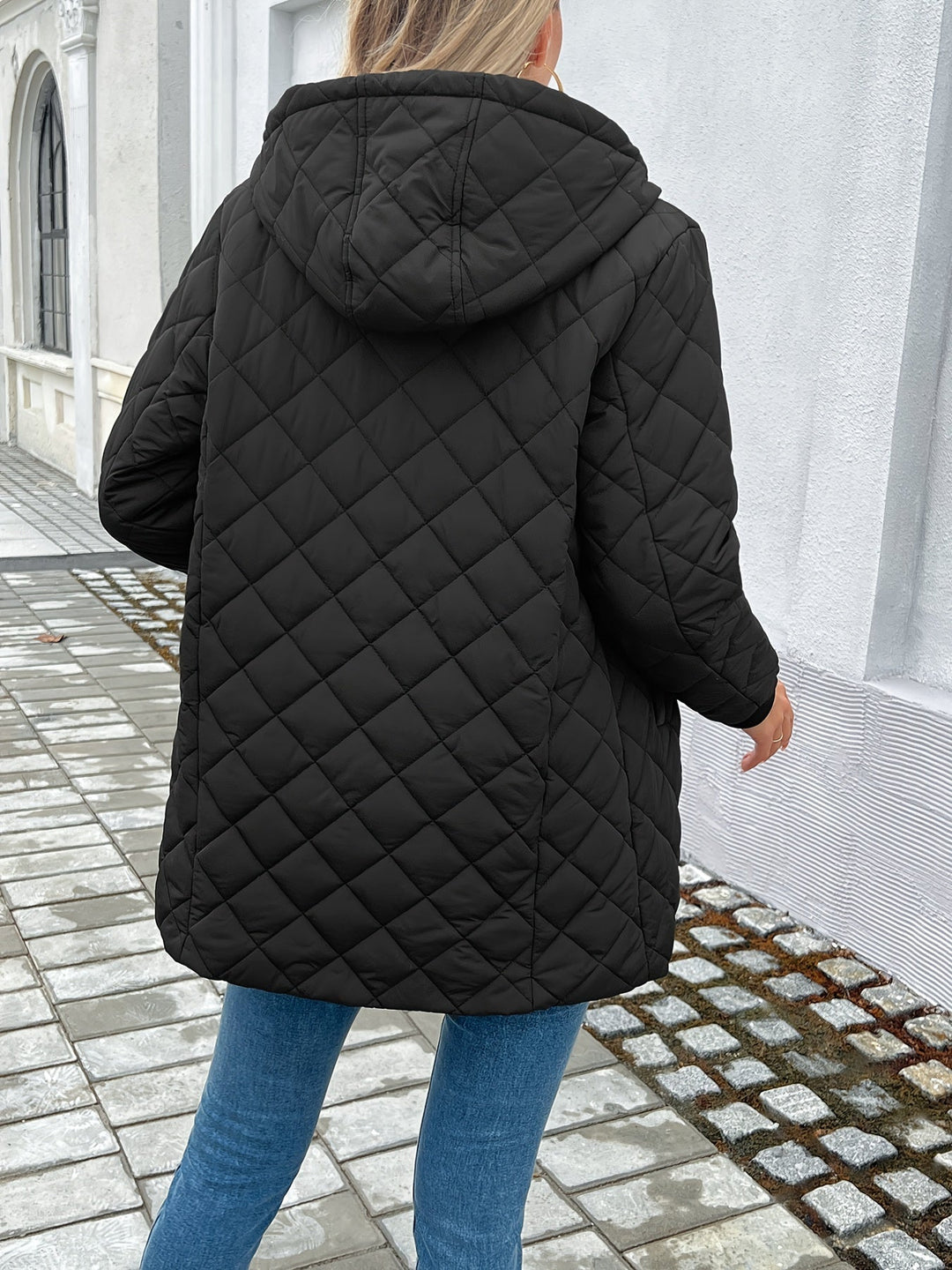 Women's Coat – Longline Hooded Puffer Diamond Quilting