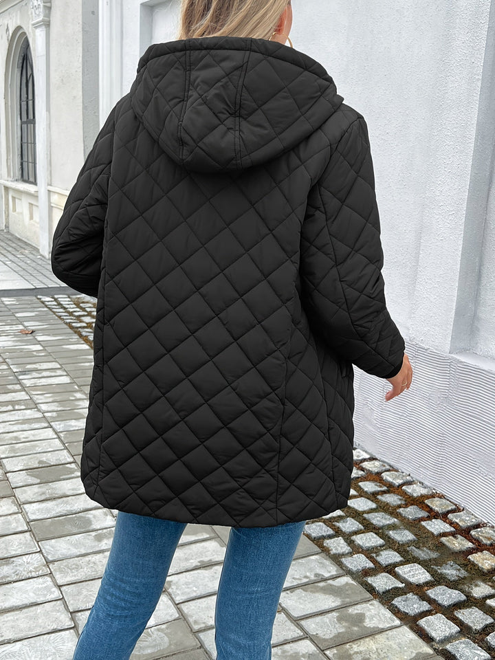 Women's Coat – Longline Hooded Puffer Diamond Quilting