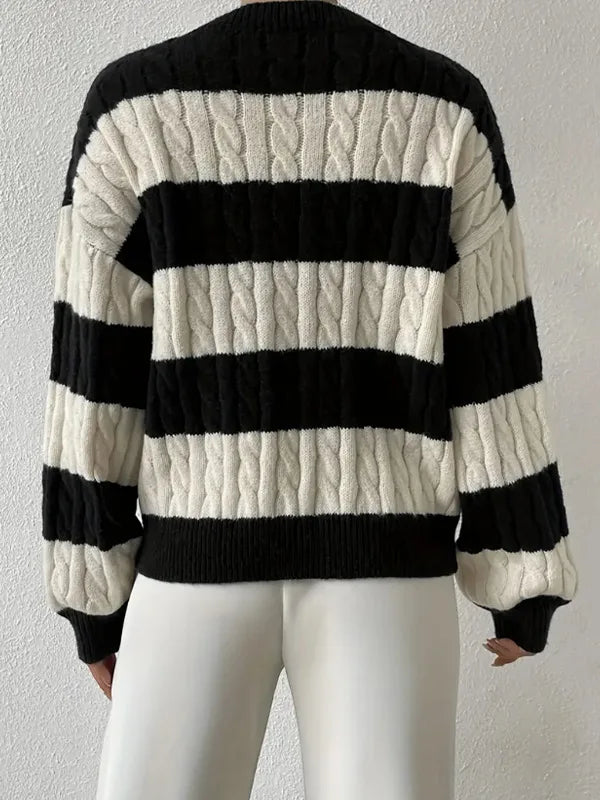 Women's Jumper – Striped Cable Knit V-Neck