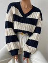 Women's Jumper – Striped Cable Knit V-Neck