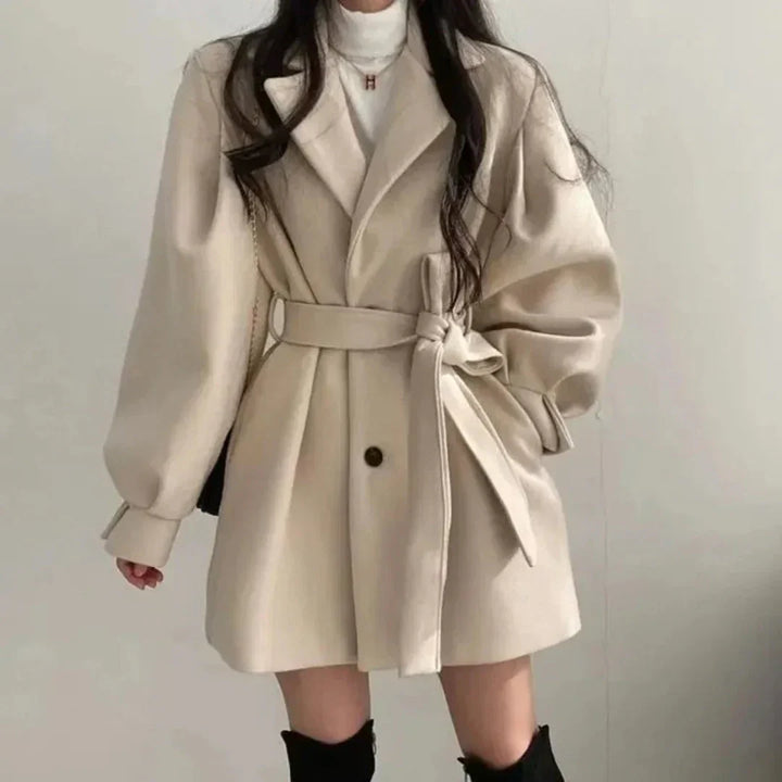 Women's Trench Coat – Oversized Puff-Sleeve Belted