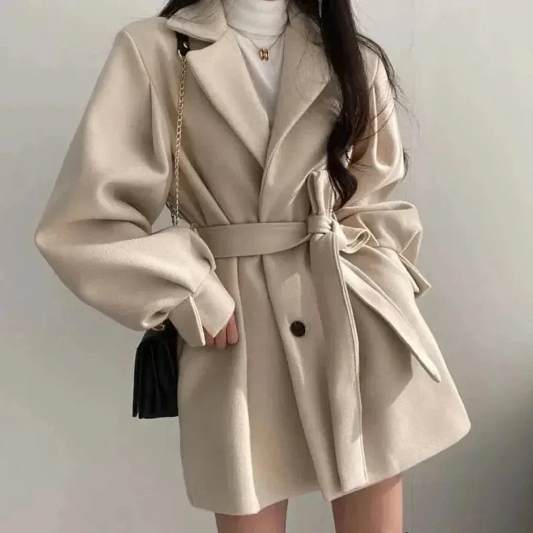 Women's Trench Coat – Oversized Puff-Sleeve Belted