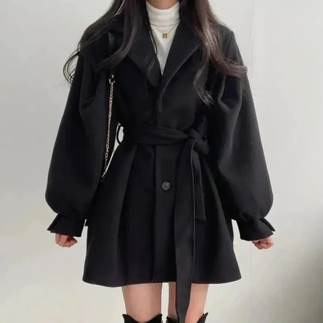 Women's Trench Coat – Oversized Puff-Sleeve Belted