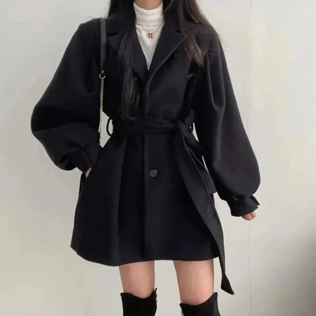 Women's Trench Coat – Oversized Puff-Sleeve Belted
