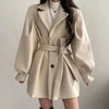 Women's Trench Coat – Oversized Puff-Sleeve Belted