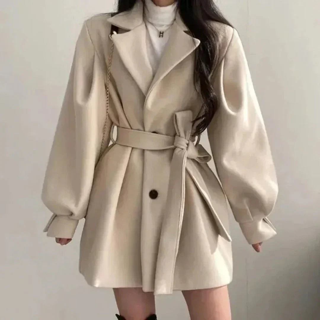 Women's Trench Coat – Oversized Puff-Sleeve Belted