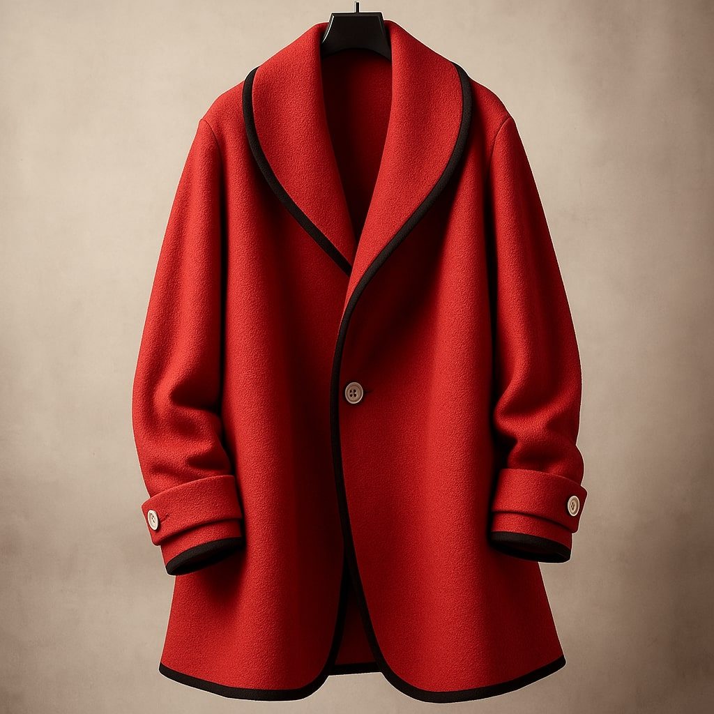 Women's Coat – Oversized Contrast-Trim Lapel Swing