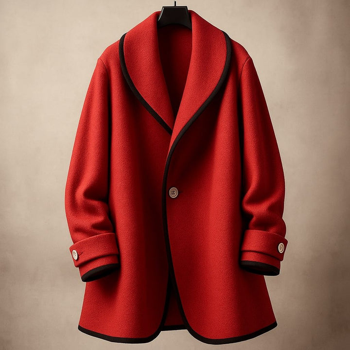 Women's Coat – Oversized Contrast-Trim Lapel Swing
