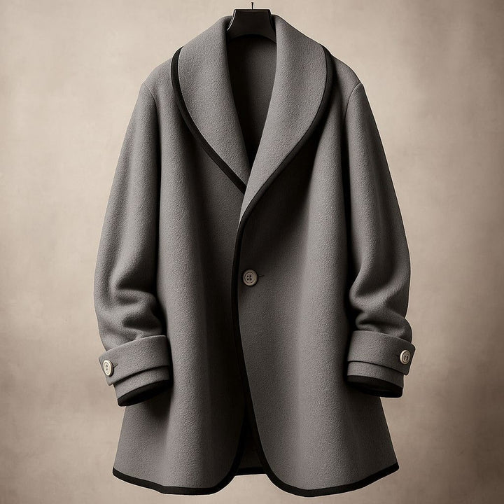 Women's Coat – Oversized Contrast-Trim Lapel Swing