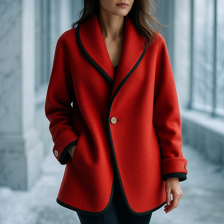 Women's Coat – Oversized Contrast-Trim Lapel Swing