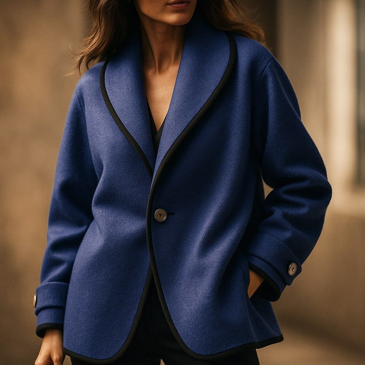 Women's Coat – Oversized Contrast-Trim Lapel Swing
