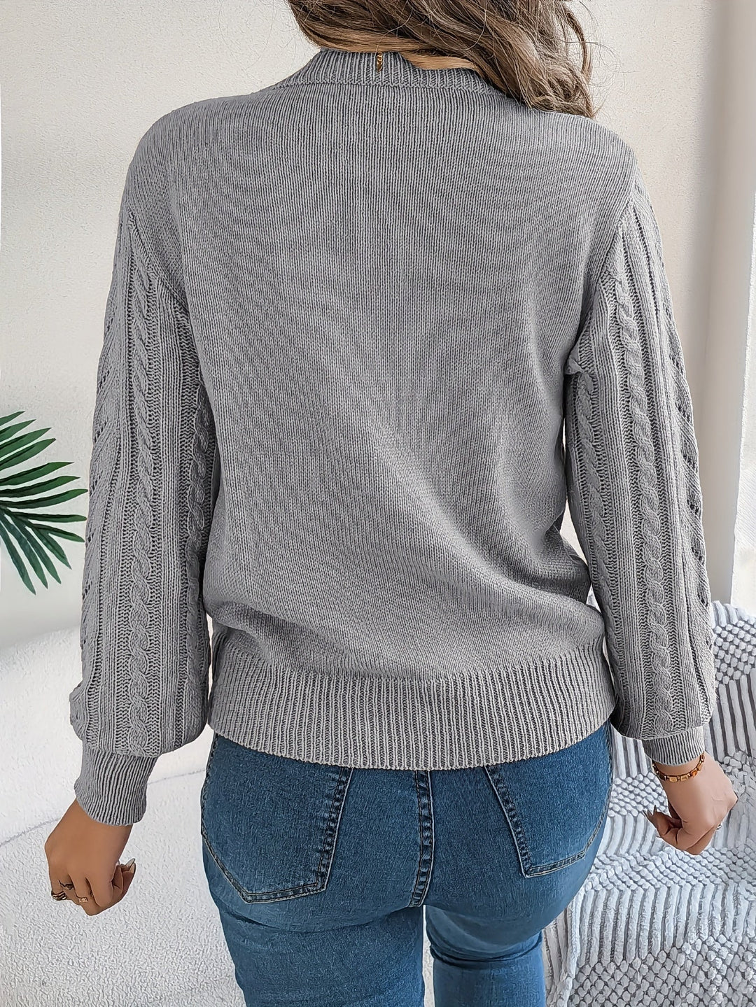 Women's Jumper – Textured Openwork Crew Neck Knit