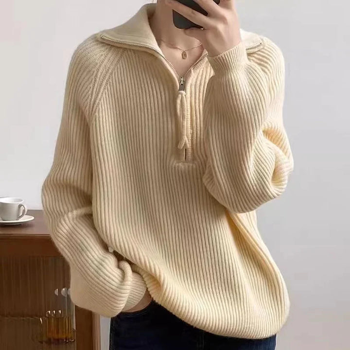 Women's Jumper – Oversized Ribbed Knit Quarter-Zip Polo