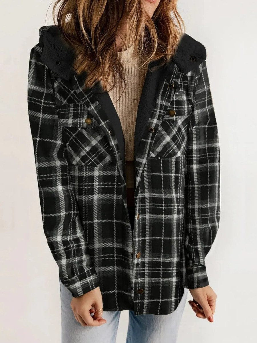 Women's Shacket – Oversized Hooded Check