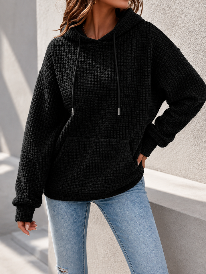 Women's Hoodie – Relaxed Waffle Knit Textured Pullover