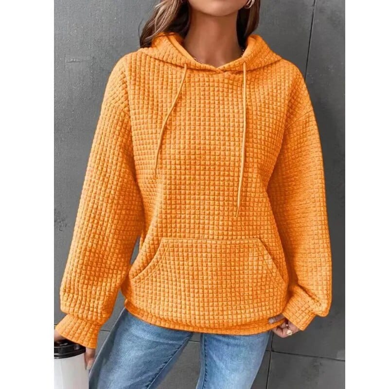 Women's Hoodie – Relaxed Waffle Knit Textured Pullover