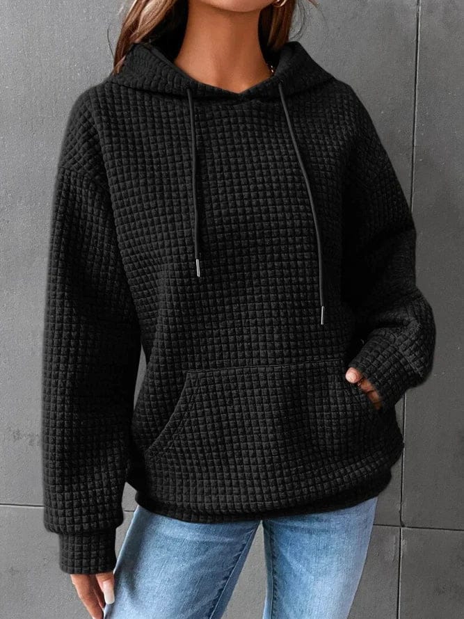 Women's Hoodie – Relaxed Waffle Knit Textured Pullover