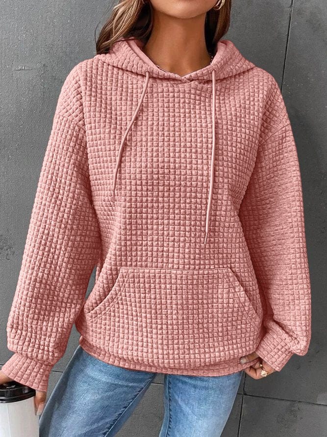 Women's Hoodie – Relaxed Waffle Knit Textured Pullover