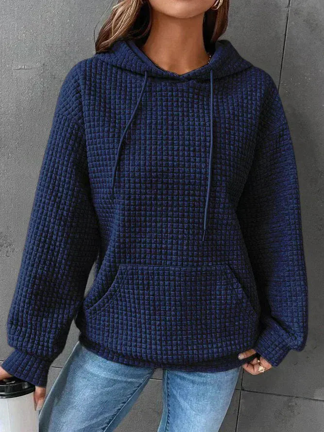 Women's Hoodie – Relaxed Waffle Knit Textured Pullover