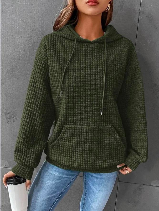 Women's Hoodie – Relaxed Waffle Knit Textured Pullover