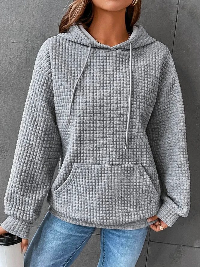 Women's Hoodie – Relaxed Waffle Knit Textured Pullover