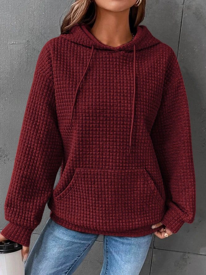 Women's Hoodie – Relaxed Waffle Knit Textured Pullover