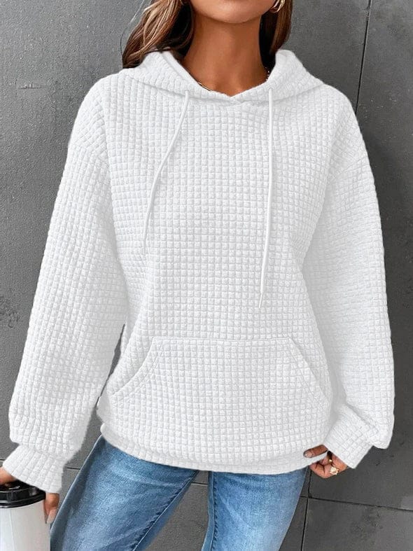 Women's Hoodie – Relaxed Waffle Knit Textured Pullover