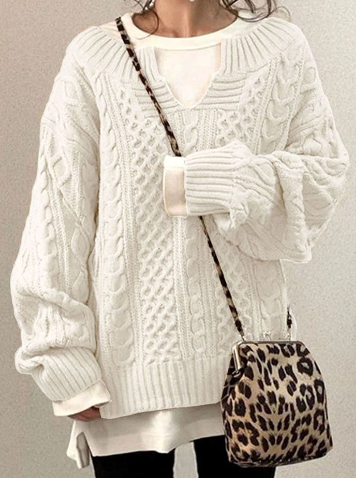 Women's Jumper – Oversized Cable Knit V-Neck Pullover