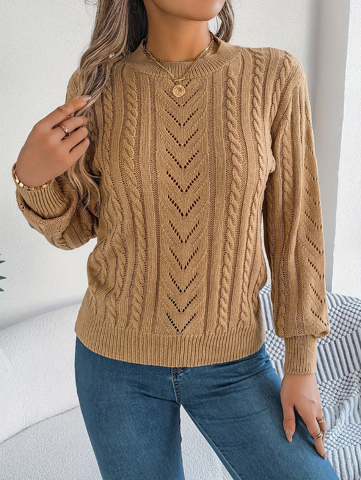 Women's Jumper – Textured Openwork Crew Neck Knit